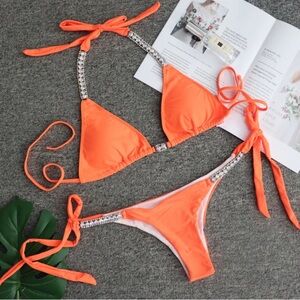 Glamorous Orange Bikini with Bead Accents